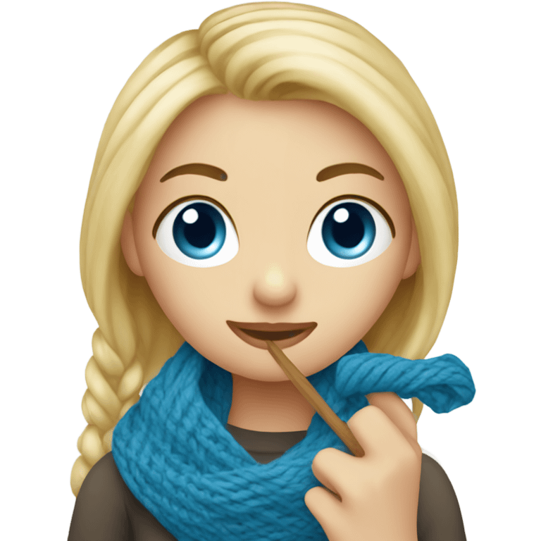 Blue eye blonde girl knitting scarf emoji