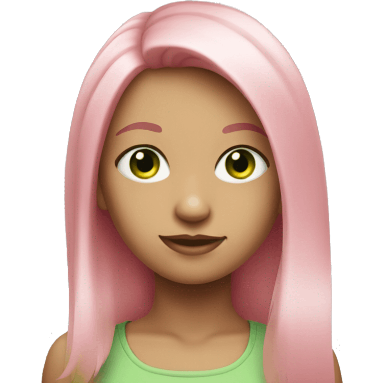 A girl with green eyes, with shoulder length pink hair emoji