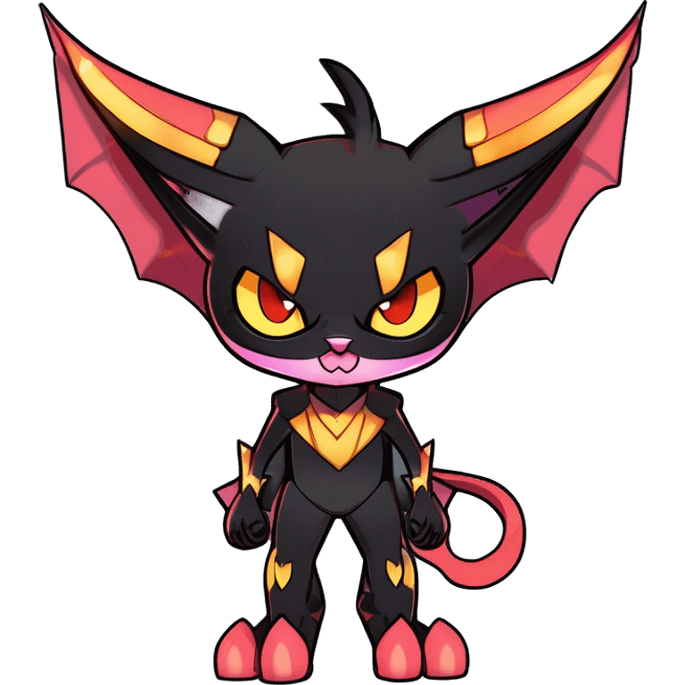 Black Cool Kawaii Punk-Gothic Bat-winged Litten-Bat-cat-Fakemon full body emoji