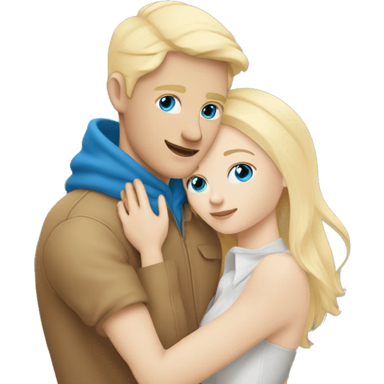 White skin blond man with blue eyes and white skin blond girl. Lovers hug emoji