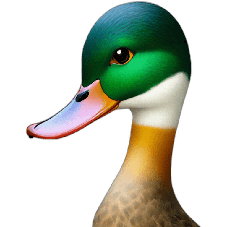 A duck looking at a tattooed face emoji