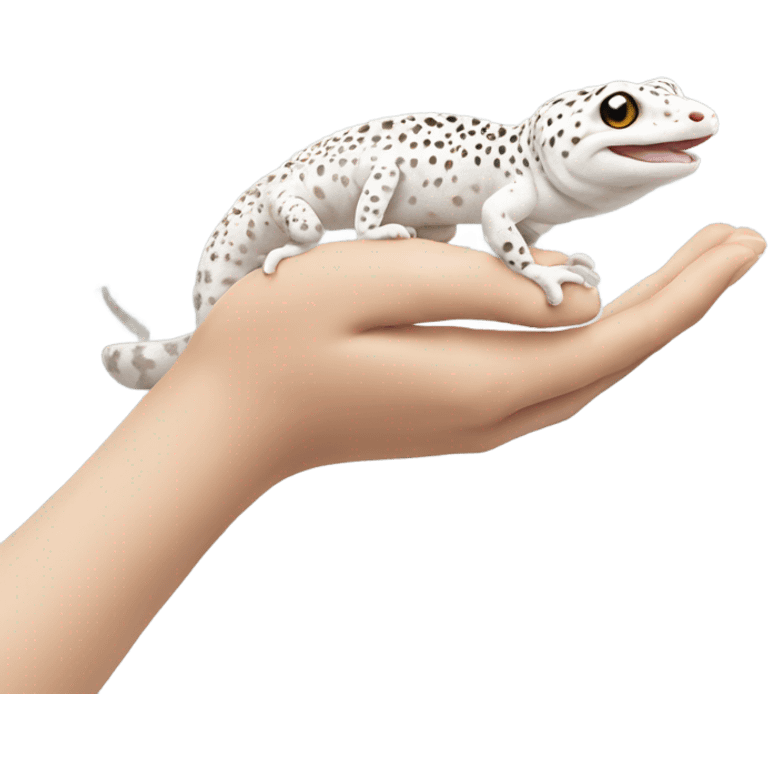 White leopard gecko in hand emoji