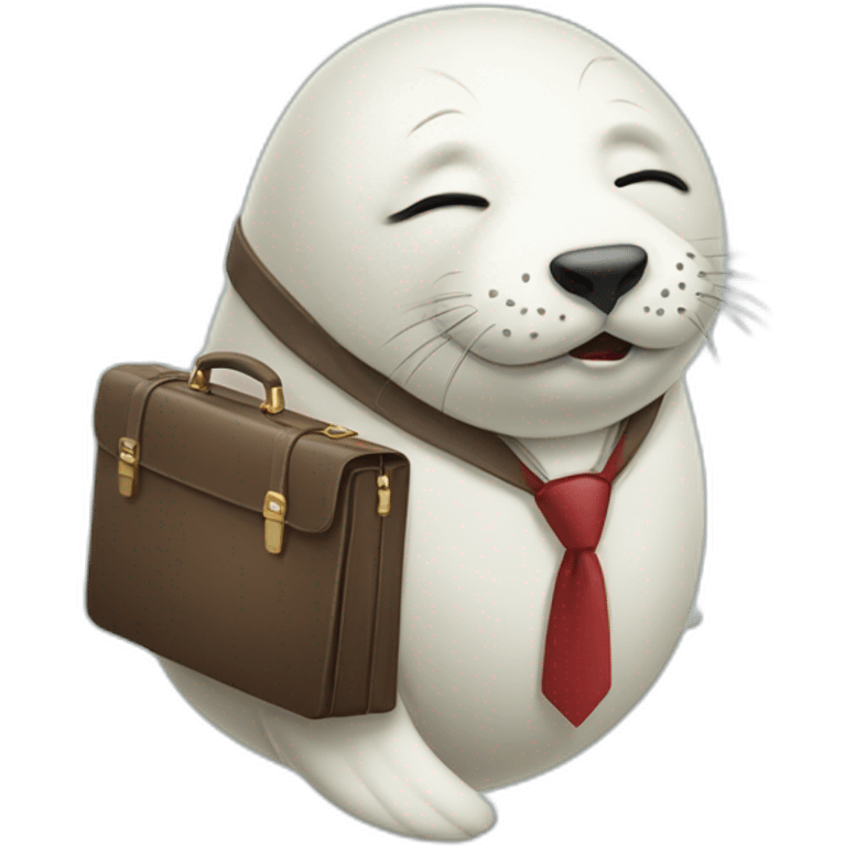 White seal in tie and with briefcase and closed eyes emoji