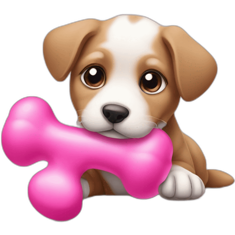 puppy with pink toy bone lays down emoji