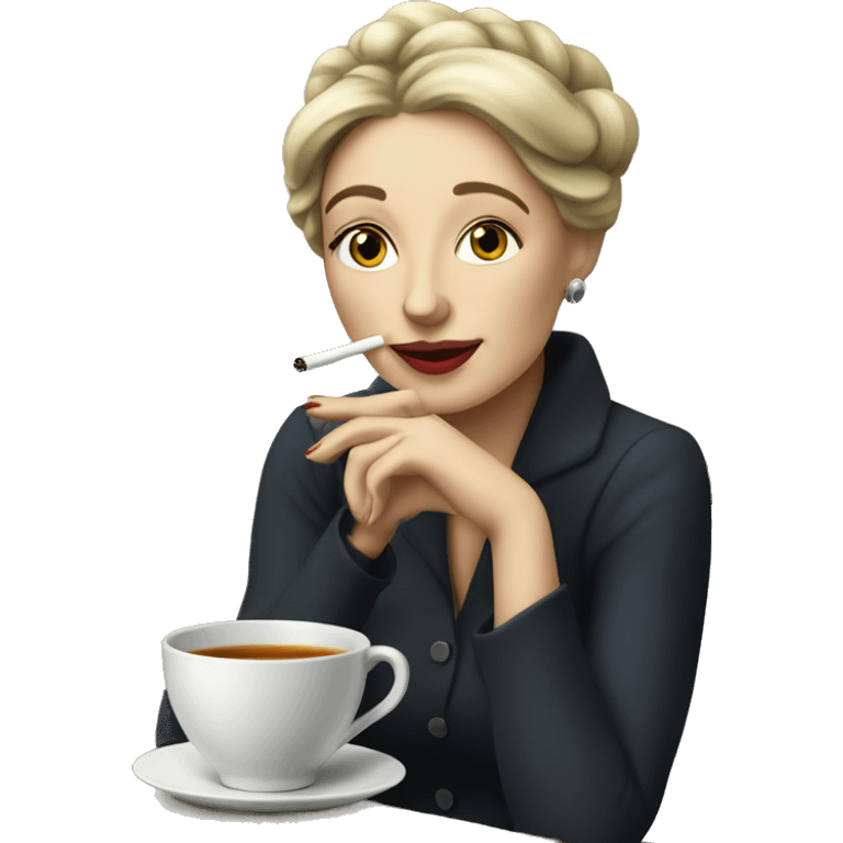 Parisian woman holding cigarette drinking tea emoji