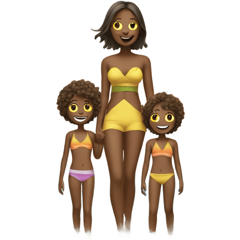 Mum with your two childrens happy in the beach emoji