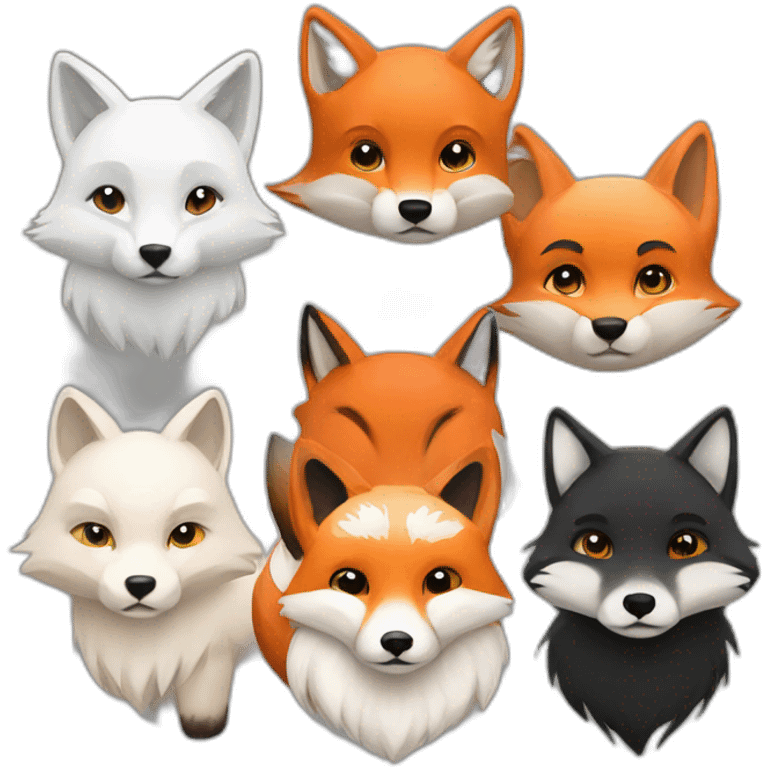 one red fox one white fox one black fox emoji