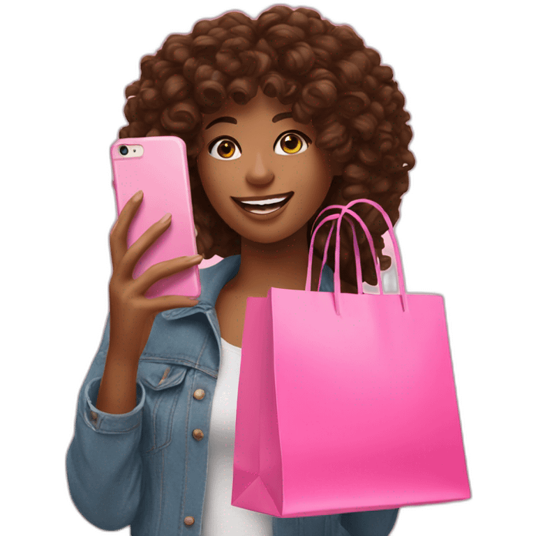 influencer taking selfie with a pink shopping bag emoji