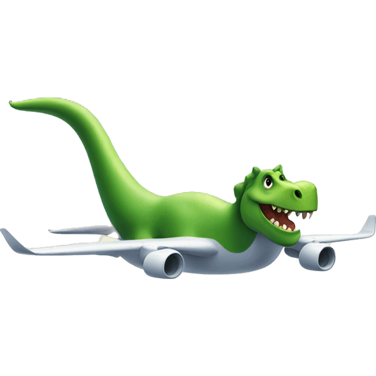 Dinosaur riding on top of an airplane flying over an island emoji