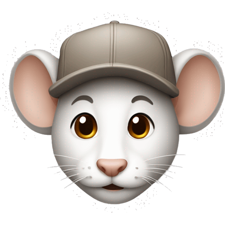 Light grey or white Mouse emoji with dark brown undercut hair and a beige cap emoji