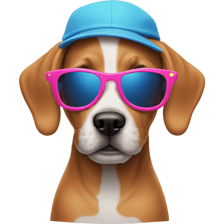 Dog whit a pink hat and blue sunglasses  emoji