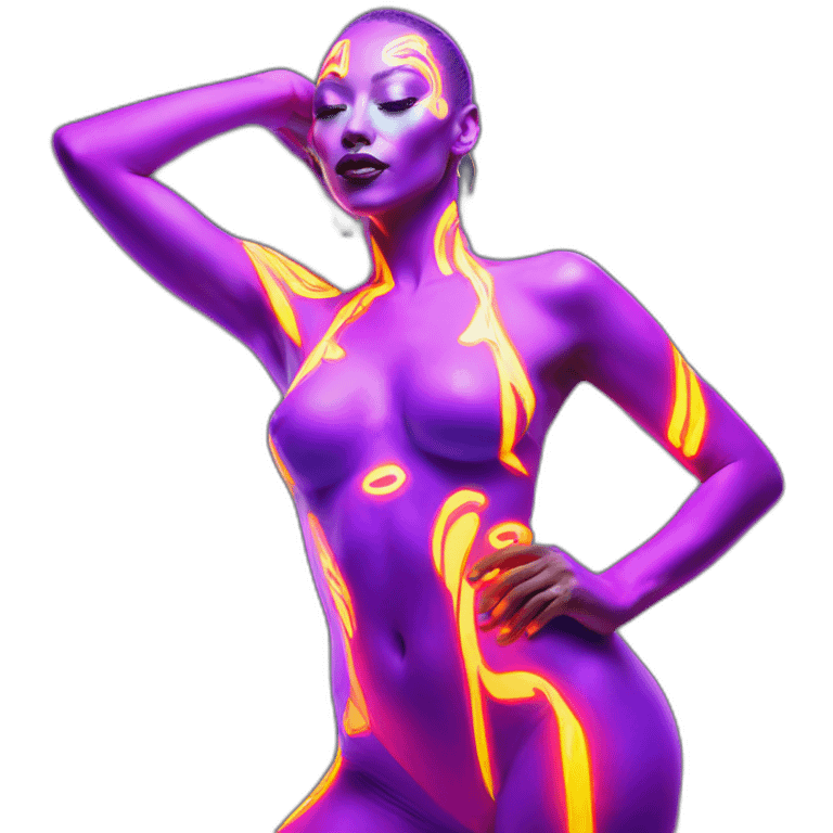 Sexy Neon sign beauty model dancer in tasteful body paint emoji