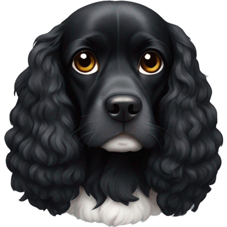 completely black small king spaniel with black fur on his whole face and white fur on chest emoji