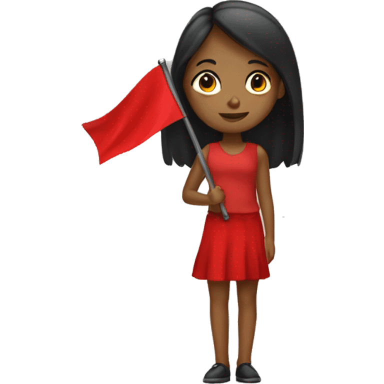 girl holding a red flag emoji