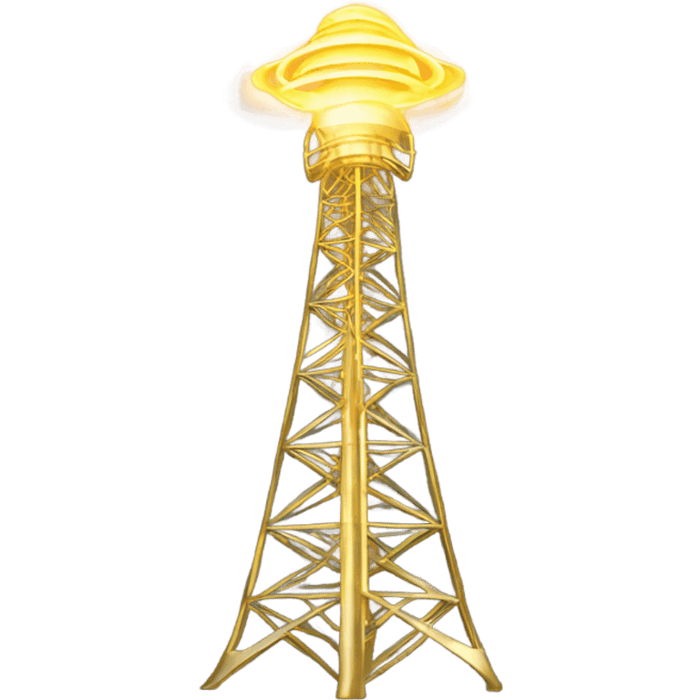 A tall broadcast tower icon emitting golden signal waves, with glowing accents, symbolizing four years of membership loyalty emoji