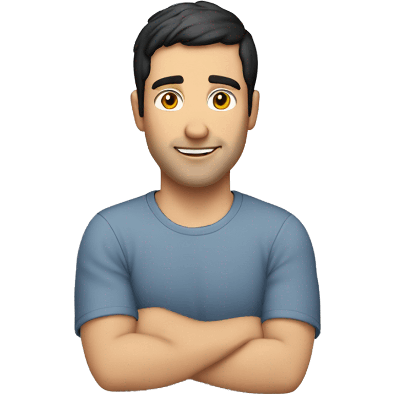 A 30 year old, caucasian man, with short black hair,   wearing a tshirt. emoji