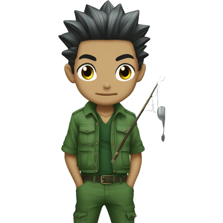 Gon hxh more black than green hair with fishin rod and jajankenn rock emoji