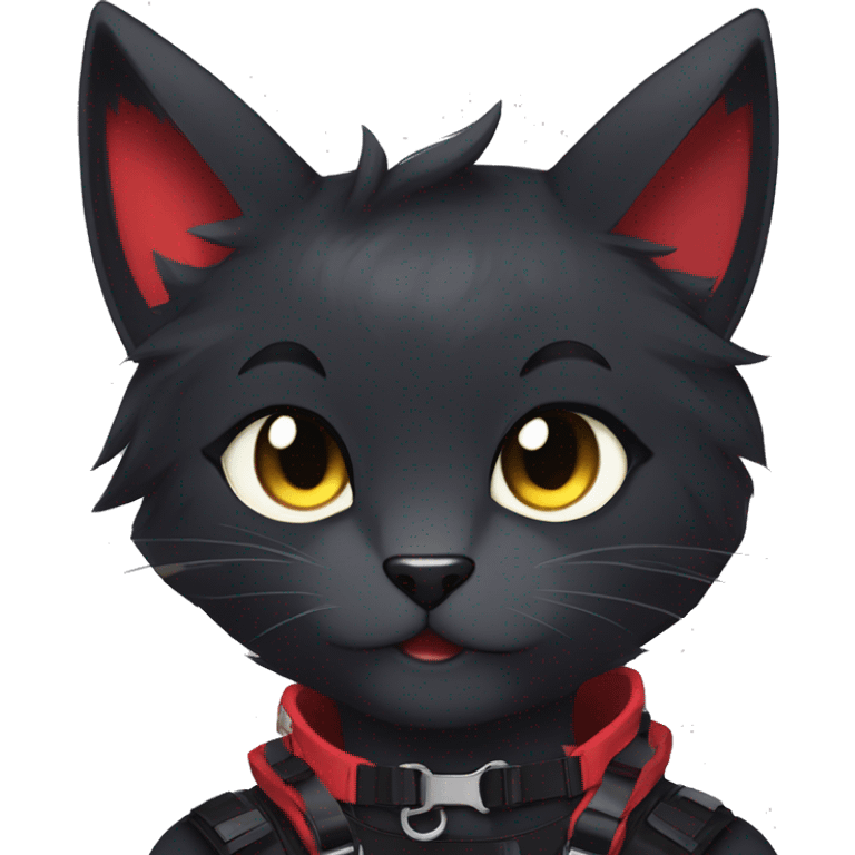 Anthro Edgy Cool Beautiful Black Cat-Fursona-Fakemon with Emo Hair-bangs with Red Streaks Chest Harness emoji