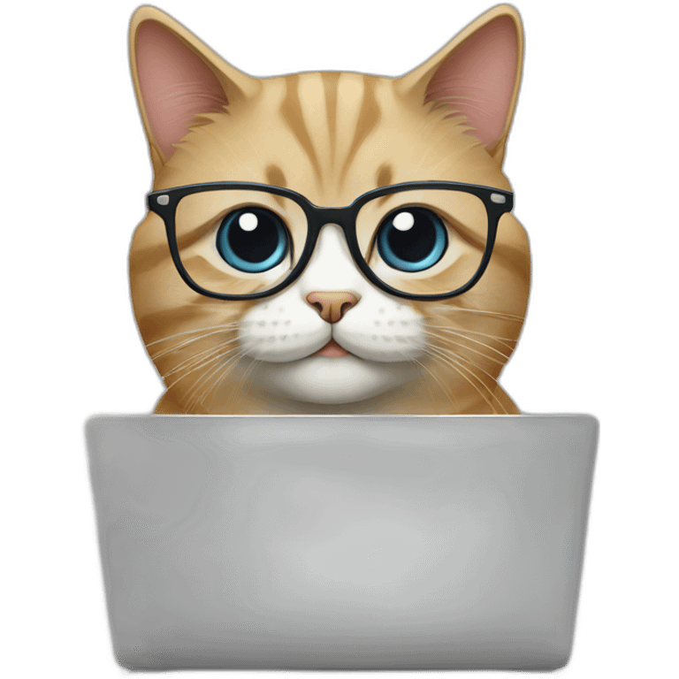 british cat with glasses and the laptop emoji