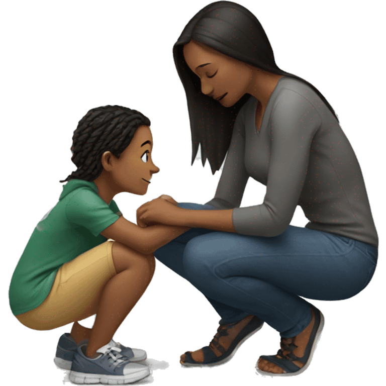 Woman crouching next to a kid emoji