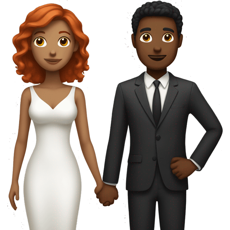 redhead white man and dark hair black woman holding hands emoji