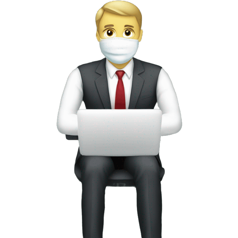 a businessman sitting in a mask on the background of dollars emoji