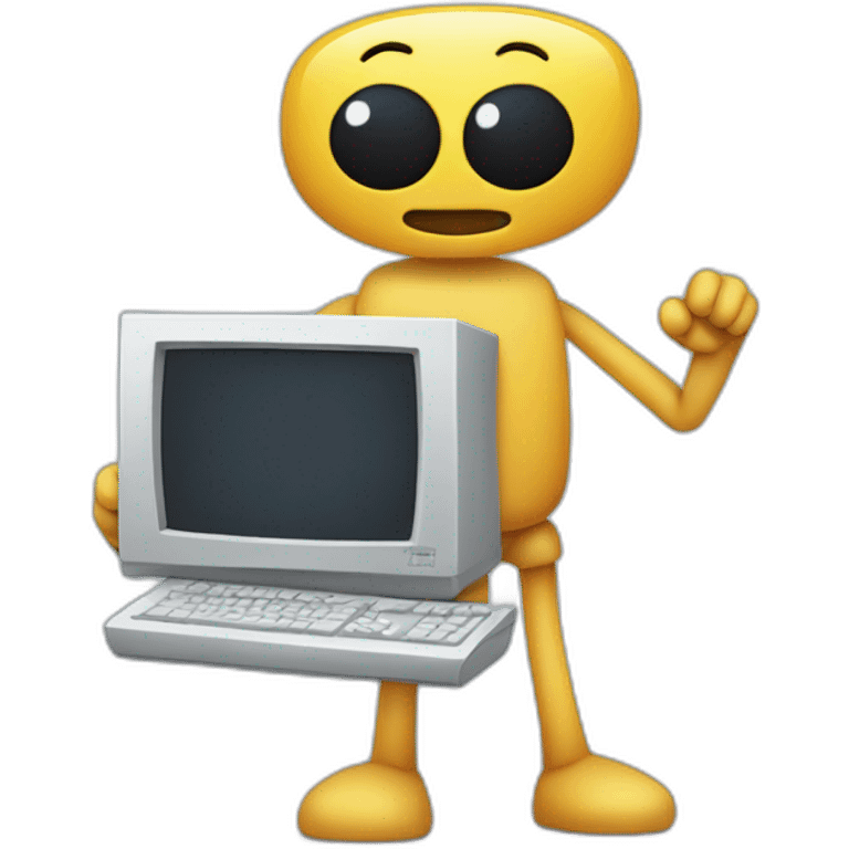 Anthropomorphic computer with arms and legs doing something random emoji