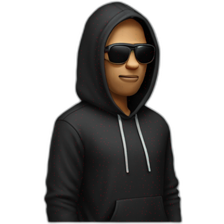 a man in black hoodie with sunglasses on the face emoji