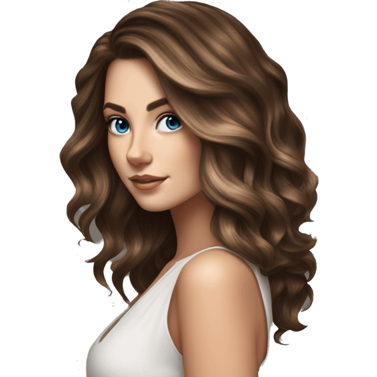 White girl blue eyes with medium length voluminous brown hair with brown highlights balayage spa emoji