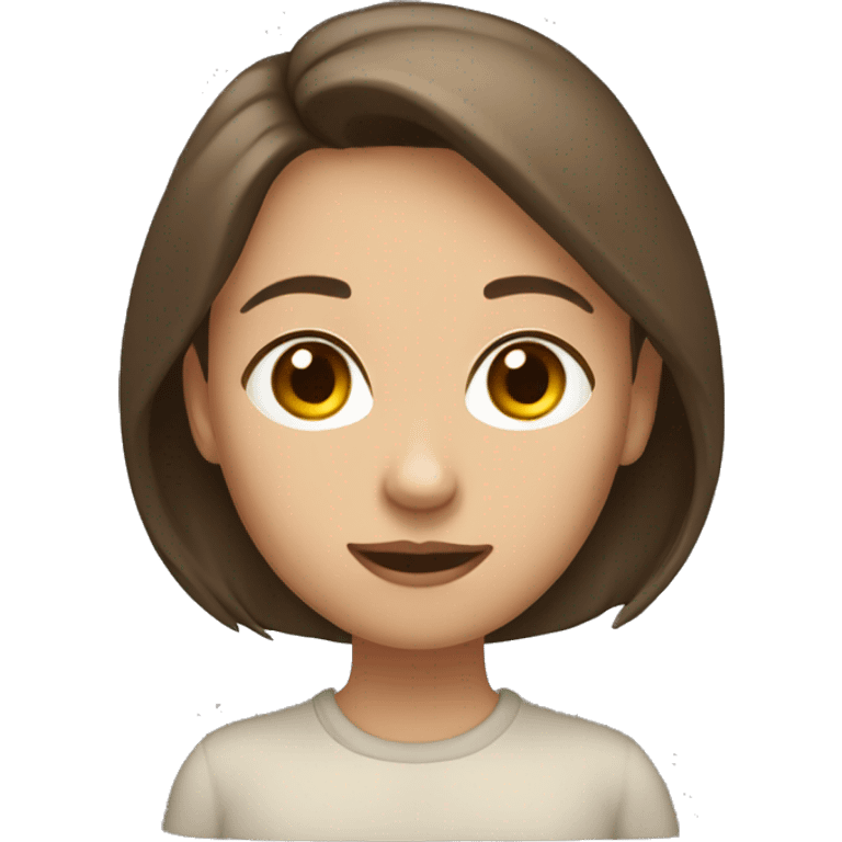 create a female with her hands her chin, lowavy brown hair , emoji