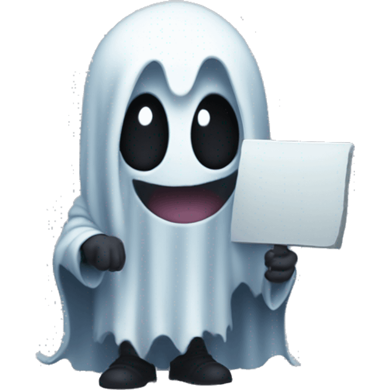 cutesy ghostly specter holding a sign that says raid emoji