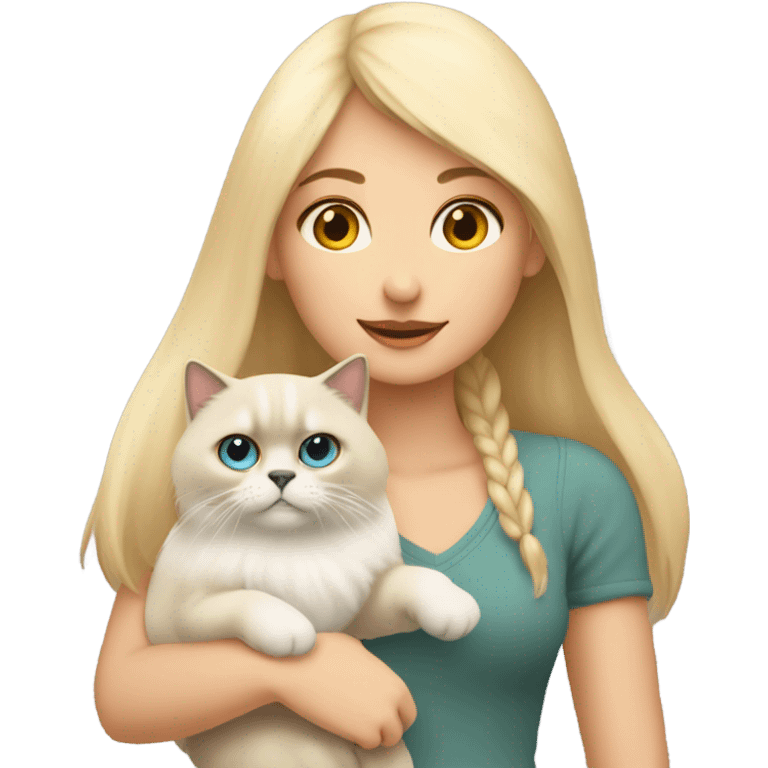 A blonde girl with a Himalayan cat in her arms ￼ emoji