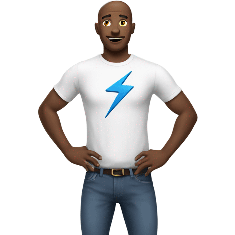 white man with a world and lightning bolt sign on his shirt  emoji