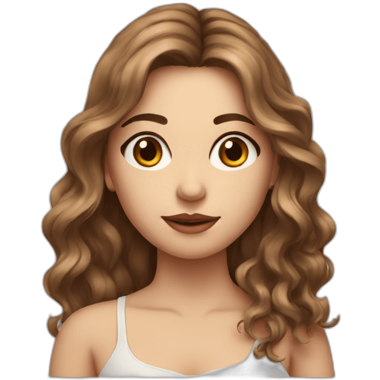 long wavy brown hair girl with thin face and makeup from head to chest emoji