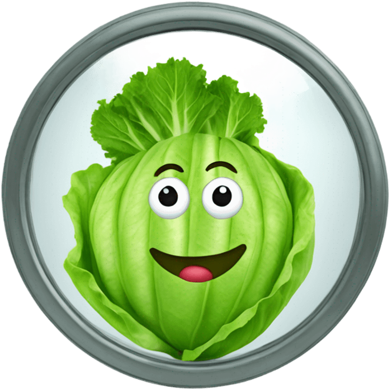 lettuce with a happy face holds a mirror in his hand and looks at it emoji