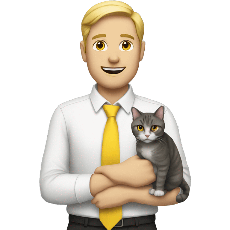 WHITE MAN HOLDING A CAT WEARING A YELLOW TIE emoji