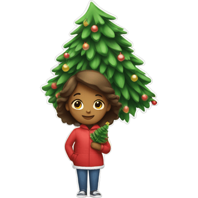 A girl carrying a Christmas tree  emoji