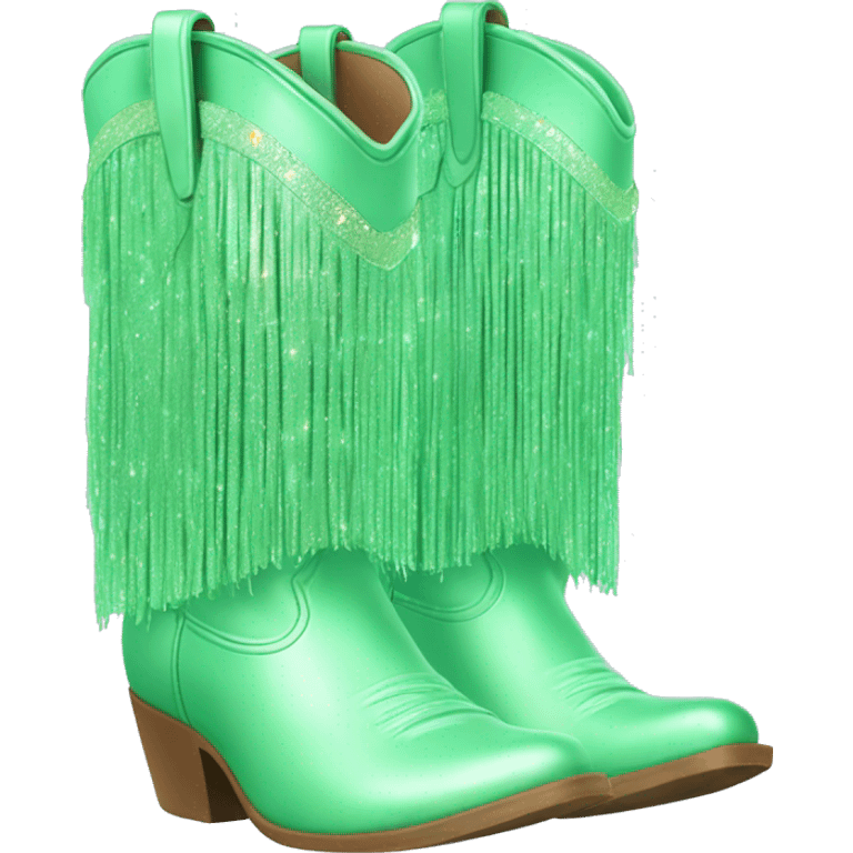 Realistic pastel green fashion cowgirl boots with sparkly shiny glitter fringe on them. emoji