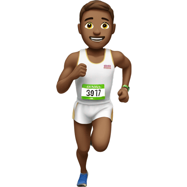 White marathon runner with brown hair and a golden medal around his neck  emoji