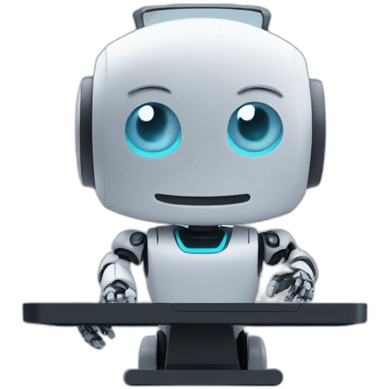 Ai robot at computer joining a video call emoji