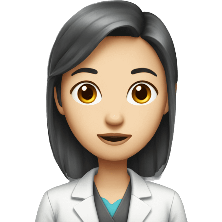 generate an emoji of a female asian scientist with dark red hair and a blunt microfringe emoji