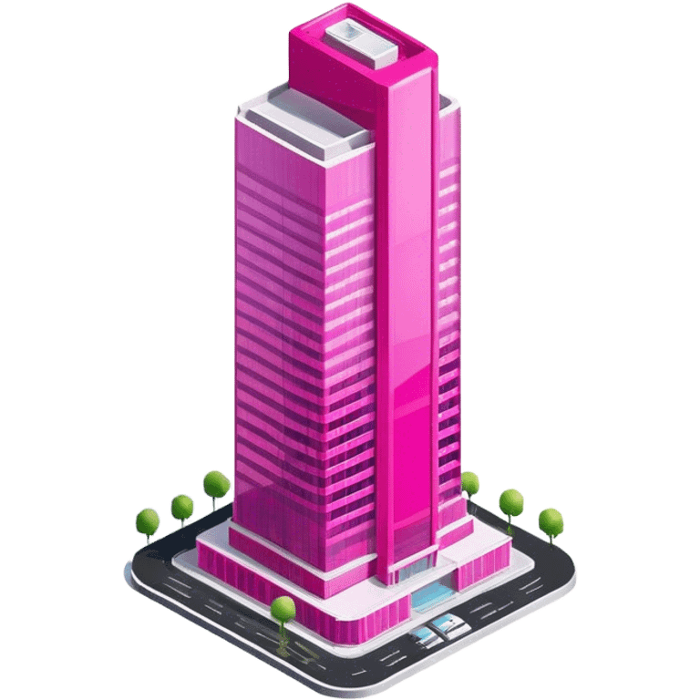 Isometric hot pink skyscraper, exterior view isolated emoji