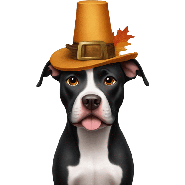 Black pitbull wearing thanksgiving hat  emoji