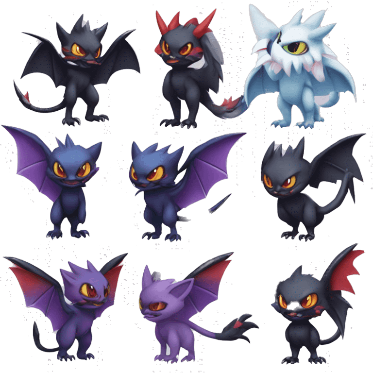 Edgy Cool Kawaii Litten-Noivern-Noibat-Absol-Pokémon Full Body emoji