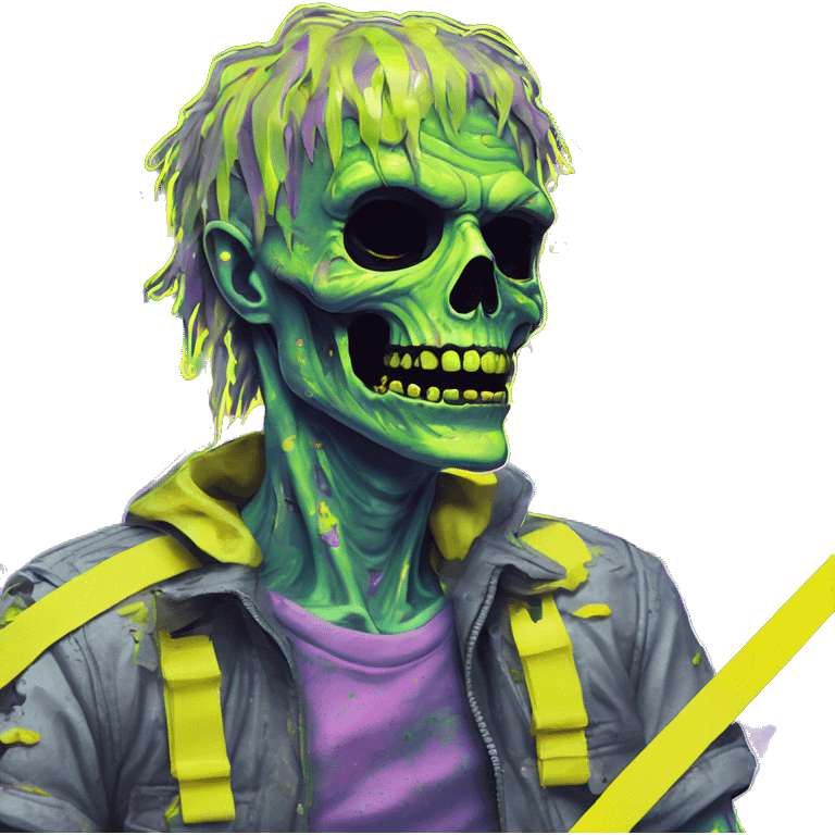 Zombie_ Vaporwave black holographic oilslick zombie yellow caution tape emoji