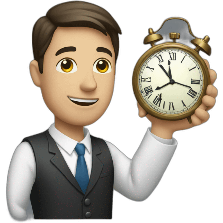 a man in a suit holding a clock in his right hand emoji