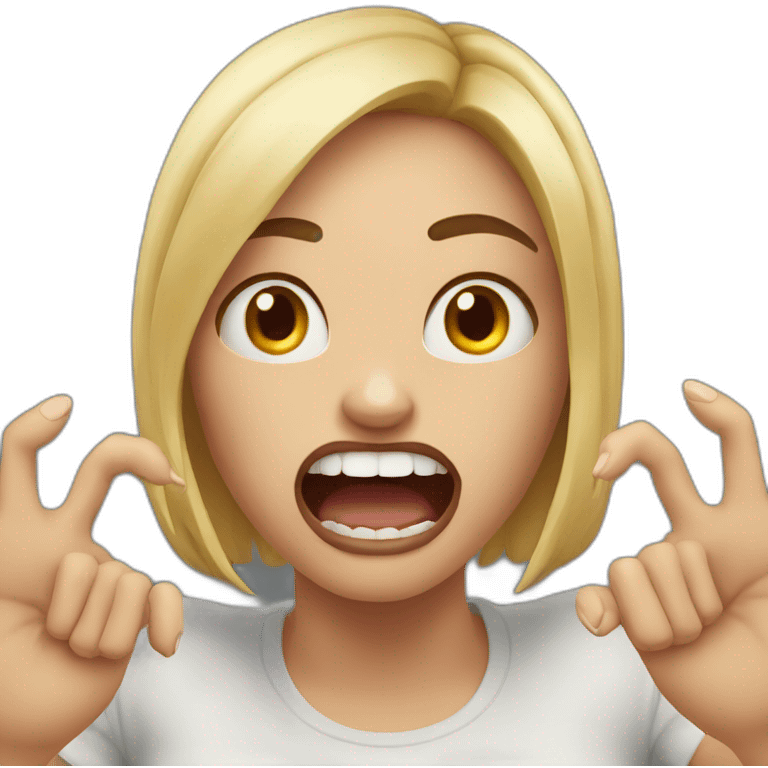 A woman acting like a monster with her hand and her face says grrr. Both hands are visible !  emoji