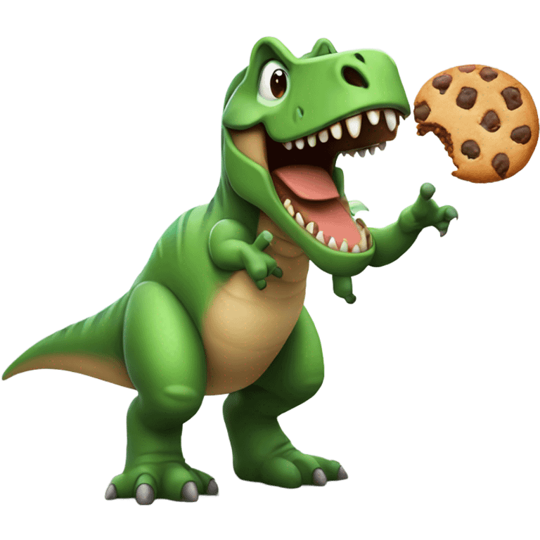 A dinosaurus eating a cookie emoji