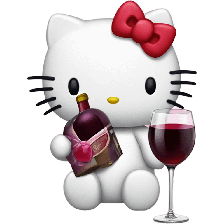 Hello Kitty drinking red wine emoji