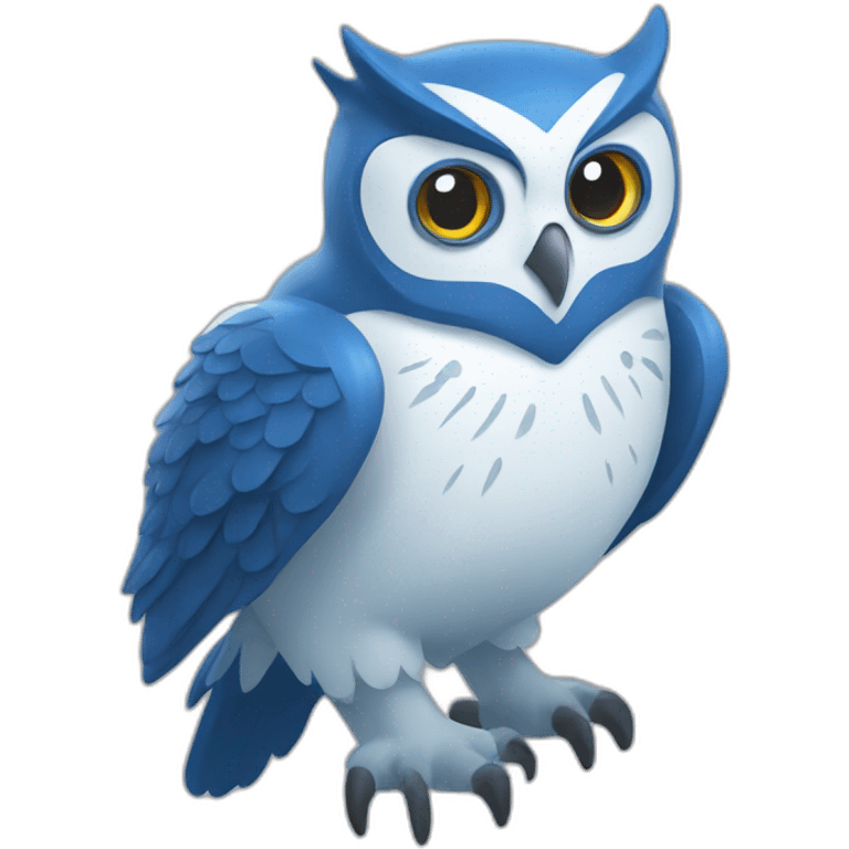 Blue and white owl aggressive with seaowl written below emoji